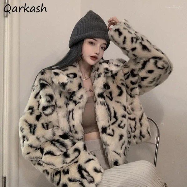 Chaquetas de mujer Leopardo Abrigos de mujer Terciopelo mullido Vintage Grueso Otoño Invierno Chic Manga larga Ulzzang Harajuku Ropa informal suelta Mujer