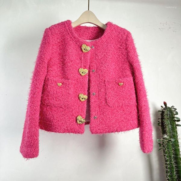 Chaquetas de mujer Luz de lujo Pequeña fragancia Chaqueta francesa Mujer Otoño Invierno Diseño Sensación Rosa Amor Temperamento Socialite Tide Coat