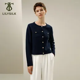 Vestes pour femmes Lilysilk Veste en laine mérinos pour femmes 2024 Spring bouton rond cou rond
