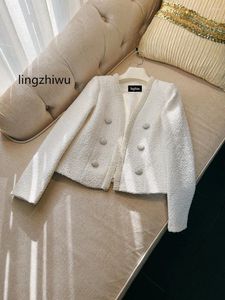 Vestes pour femmes lingzhiwu veste en tweed blanc concepteur français manteau de qualité exquise de beauté perle des dames fesses