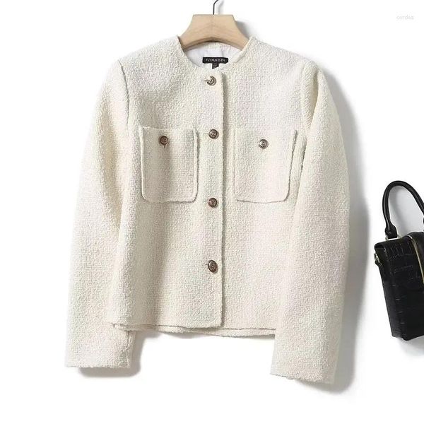 Chaquetas de mujer LKSK Moda Temperamento Damas Botón de oro Abrigo corto Retro Manga larga Doble bolsillo Chic Invierno