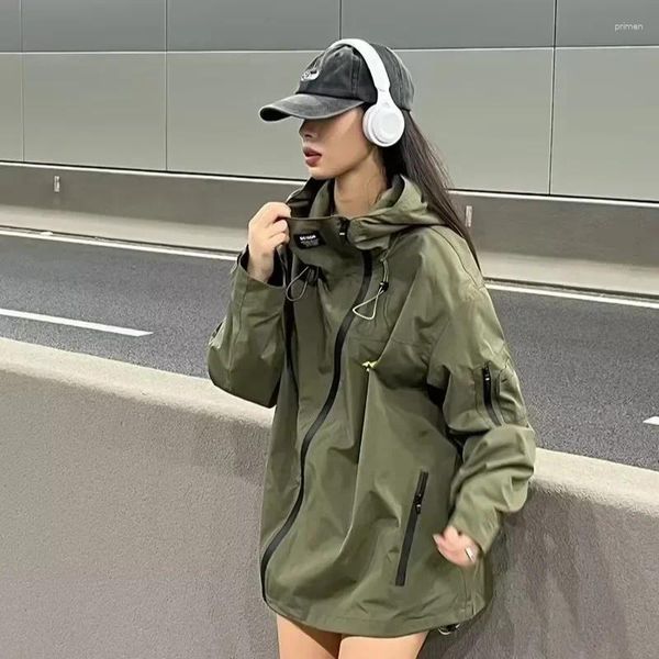 Chaquetas de mujer LKSK Green Windbreaker Techwear Chaqueta Mujer con capucha Zip-up Harajuku japonés Anorak al aire libre Coreano Otoño Invierno