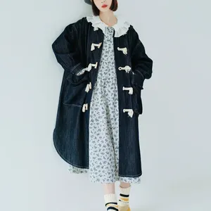 Vestes pour femmes LKSK Design original à manches longues manteau en denim moyen bouton oxhorn poche japonaise lâche hiver
