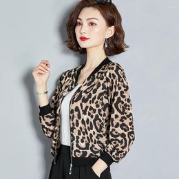 Vestes pour femmes à manches longues crème solaire été manteau court simulation soie imprimé léopard mode baseball uniforme cardigan veste 20