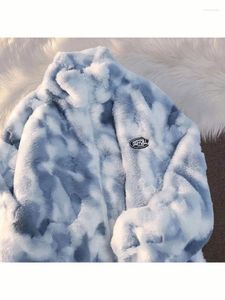 Femmes vestes manches longues manteau femme tenue hommes cravate teinture automne/hiver laine flanelle fermeture éclair col montant imprimé fourrure 2023