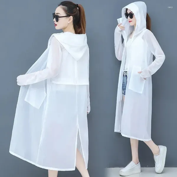 Vestes Femmes Longue Protection Solaire Vêtements Été Mode Mince Anti Ultraviolet Vêtements D'extérieur Veste À Capuche Kimono Dames Top 708