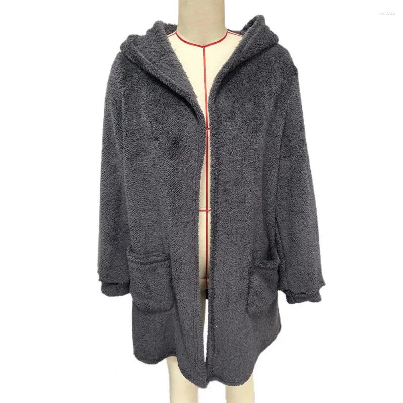 Женские куртки Свободная женская куртка средней длины с капюшоном, плюшевое пальто, повседневная верхняя одежда на осень-зиму, свободный плащ