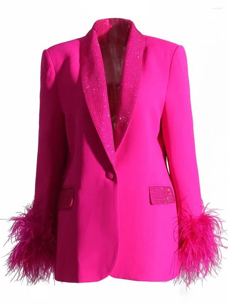 Vestes pour femmes Nutrine de blazer de luxe réelle plumes autruche cousues