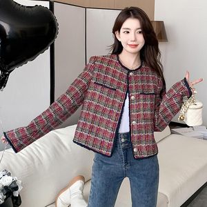 Damesjassen Luxe Designer Winter Plaid Office Tweed Jasje Dames Vintage Wollen jassen Koreaanse mode streetwear kleding