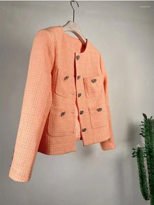 Vestes pour femmes de luxe bureau dames haut veste 2024 printemps orange tweed col en v élégant court mince petit manteau coréen parfumé