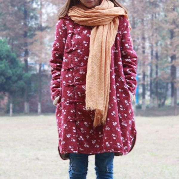 Chaquetas de mujer LZJN, abrigo de invierno de manga larga para mujer, ropa de abrigo de lana de cordero de imitación cálida para chica Mori, chaqueta informal china con flores pequeñas