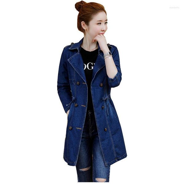 Vestes pour femmes M-5XL 2022 automne mode Vintage Double boutonnage surdimensionné jean veste manteau femme mince longue Denim pour les femmes YM913