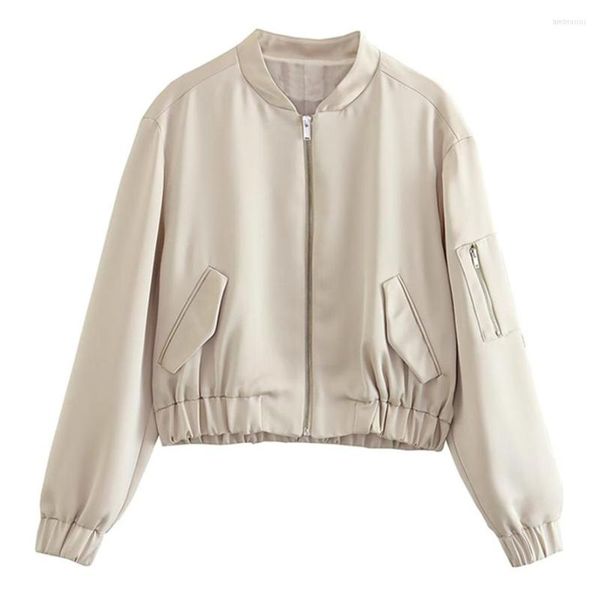 Vestes pour femmes Maxdutti Fashion Casual Coat Satin Cropped Bomber Jacket Vintage Ladies Women