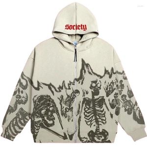 Damesjassen Mannen Anime Schedel Hoodies Vrouwen Vintage Gothic Zip Up Lange Mouw Streetwear Losse Jassen Harajuku Brief Print Capuchon