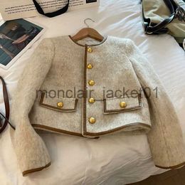 Chaquetas de mujer Mexzt Vintage Recortado Blazer Mujeres Coreano Corto Tweed Chaqueta Oficina Lady Elegante Espesar Acolchado Solo Pecho Outerwear Tops J231011