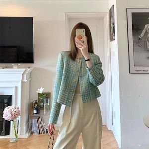 MEXZT Vintage Tweed Jas Dames Elegante Cropped Blazer Koreaanse Single-Breasted Korte Jas Streetwear Alle Match Uitloper Tops