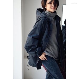 Vestes Femmes MICOCO W1121C Version coréenne Style d'outillage neutre Lâche Patchwork Couleur Big Pocket Design Hood Zipper Coat pour les femmes Automne
