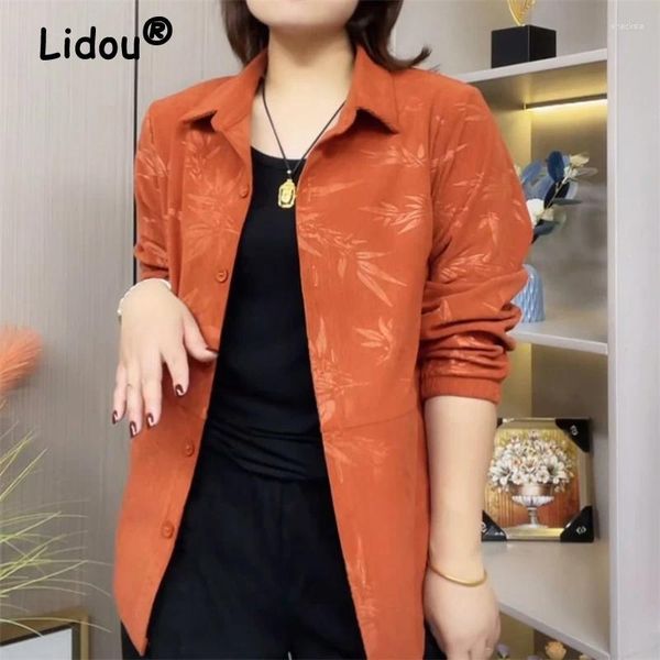 Chaquetas de mujer Ropa de mujer de mediana edad 2023 Otoño Impresión elegante Vintage Camisa de un solo pecho Chaqueta Damas Casual Manga larga suelta