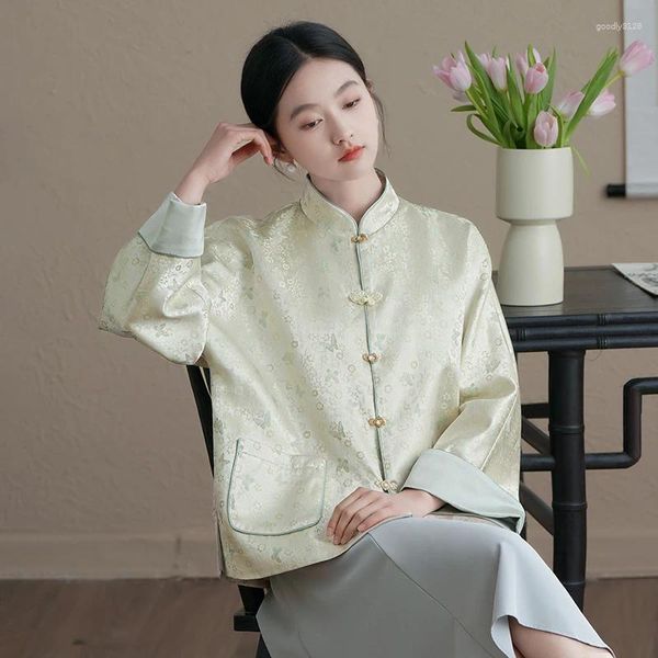Vestes pour femmes miiiix 2024 manteau de design de mode chinois printemps jacquard imitation chanson brocade bouton top vestime féminin