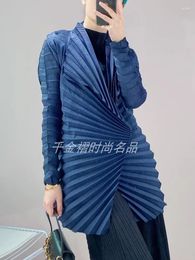 Vestes pour femmes Miyake Veste cardigan d'origine pliée automne plus taille mince à manches longues à manches lourdes et à manteau