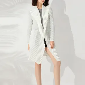 Vestes pour femmes Miyake plissé mi-longueur manteau 2024 automne grand col polo mode tempérament design style cardigan haut