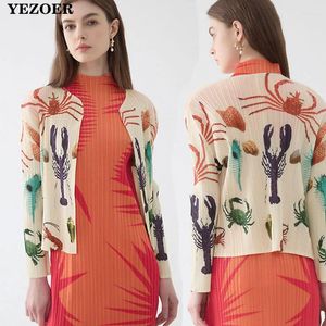 Vestes pour femmes miyake plissée top femmes veste de chemise imprimée polyvalente style coréen lâche manche courte manteau femelle extérieure décontractée