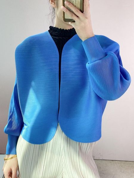 Vestes pour femmes Miyake plissé femmes 2023 printemps couleur unie casual Cardigan lâche manches longues manteaux courts vêtements de créateurs