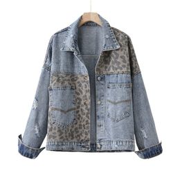 Damesjassen molan luipaard vrouw denim jas vintage herfst jas lange mouw singal borsten borsten casual Jean outparden vrouwelijk chic top 221007