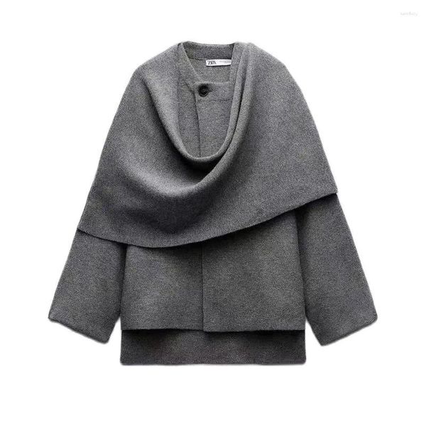 Jackets de mujer Muxi Gray Shawl Chaqueta con bufanda de manga larga Flástica abierta elegante y única ropa de calle de otoño invierno