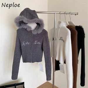 Damesjacks Neeple 2024 Letter Borduurcoat vrouwen Koreaanse mode slanke fit gebreide tops mujer y2k e-girl lange mouw ritssluiting