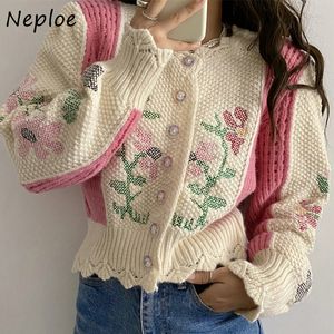 Femmes Vestes Neploe Broderie Crochet Vague Motif Tricoté Cardigan Femme Fleur Court Chandail Manteau Femme Automne Survêtement Chandails Femmes 220827