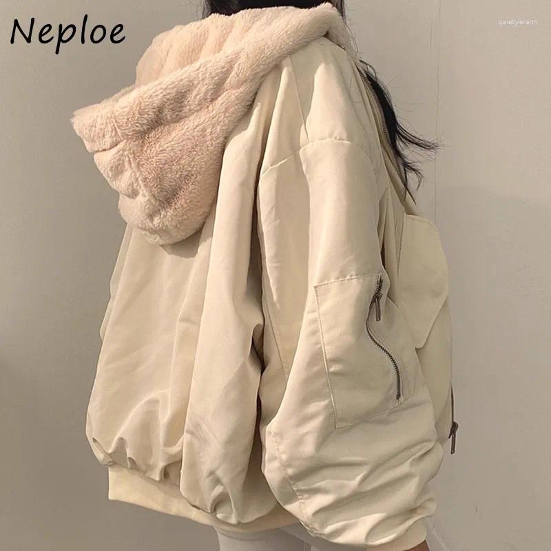 Женские куртки Neploe Корейская шикарная капюшона для женщин простые осенние толстые топы с толстыми топами Mujer Y2K с длинным рукавом хлопковые пальто