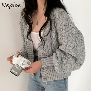 Chaquetas de mujer Neploe Loose Lantern Sleeve Twist Sweater Coat Mujer Otoño Estilo coreano Chic Knitted Cardigan Mujer Vneck Short Sweater 220827