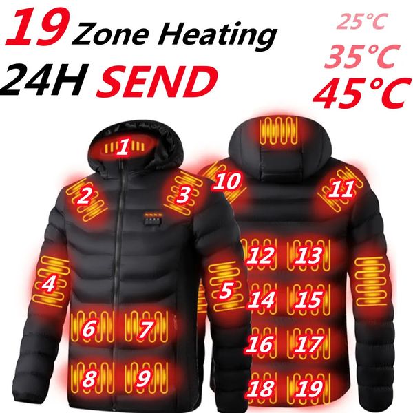 Vestes femme Nouveau 19 zones veste chauffante vestes pour hommes USB gilet chauffant électrique pour hommes hiver extérieur chaud manteau thermique Parka veste chaude 231018