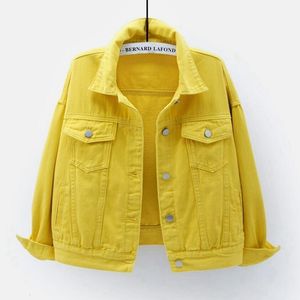 Damesjassen Nieuwe denim jacketjes Tops voor dames lente herfst korte jas roze jeans jassen casual tops paars geel witte losse bovenkleding KW022 230505