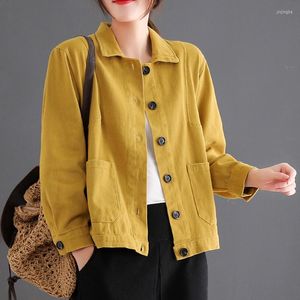 Damesjacks Nini Wonderland 2022 Autumn Cotton Turn Down Collar Single Breasted Short Jacket Coat Women Korean Style Cardigan Tops