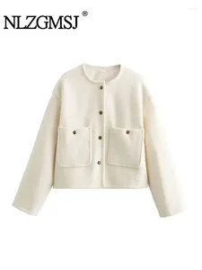 Vestes pour femmes nlzgmsj 2024 femme poche courte couches veste codes poitrine simple vintage hivernal causal