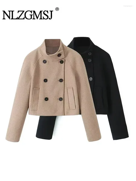 Vestes pour femmes nlzgmsj manteau en laine élégant hiver pour les femmes veste vintage collier de support double poitrine de laine chaude