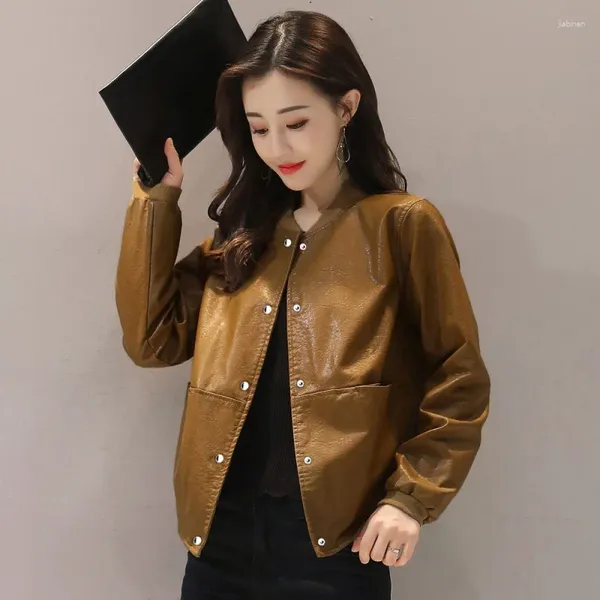 Jackets para mujeres Piel sin división Chaqueta de cuero corta Damas Corea suelto de gran tamaño