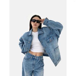 Vestes pour femmes Nostalgic Denim Small Size Design Sense American Loose Silhouette Washed Coat Women's Premium