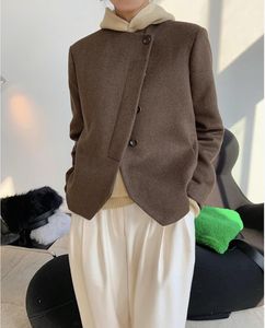 Vestes pour femmes Obrix élégant femme automne printemps simple boutonnage veste Style décontracté couleur unie laine manteau court pour les femmes