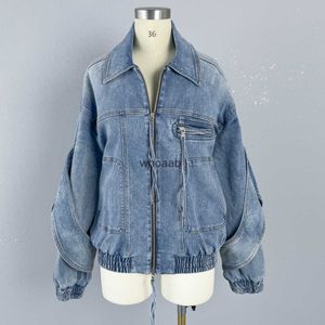 Damesjassen OC468M56 Lente denim katoenen revers met gaten Stonewashed voor modejas 240301