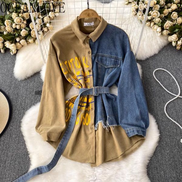 Chaquetas de mujer OCEANLOVE Denim Patchwork Mujeres Imprimir Letras Contraste Color Primavera Otoño Jaqueta Feminina Vendaje Casaco Feminino