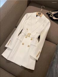 Dama de la oficina de chalecos de mujeres Dama de blazer de doble pecho para mujeres Spring manga larga Mini blancos Vestidos Vestidos Vestidos