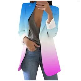 Damesjassen Kantoor Dame Gradiënt Blazers Vrouwen Elegant Jasje Casual Lange Mouw Revers Blazer Zakelijke Bovenkleding Chaquetas