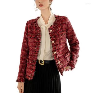 Damesjassen Kantoor Dame Temperament Kleine geur Kwastje Elegant geruit tweed jasje Dames Koreaans Chic Mode Lange mouw Casual