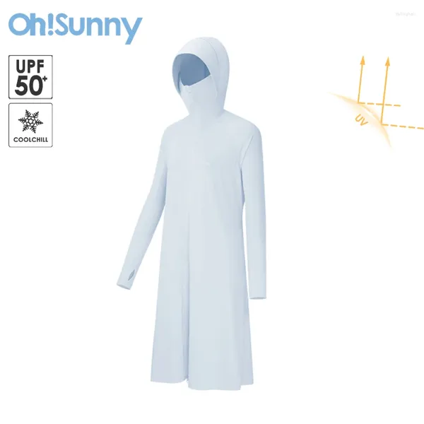 Chaquetas de mujer OhSunny Mujeres Protección solar Enfriamiento Abrigo largo Protector solar Chaqueta de trinchera UPF50 Con capucha Verano Coolchill Cortavientos Outwears