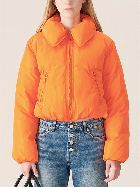 Chaquetas de mujer Parkas naranja o negro abrigo mujer cremallera cuello vuelto moda otoño invierno 2023 manga larga chaqueta corta femenina
