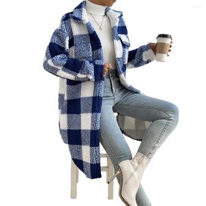 Vestes de vestes pour femmes Veste de veste quotidienne pour les vacances Cardigan trench coat trench tartan chèque dames hiver chaude