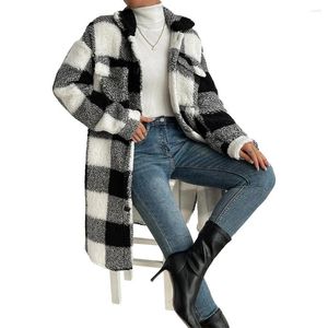 Vestes pour femmes Veste d'extérieur Veste de vacances Dames d'hiver Chaud Plaid Long Shacket Cardigan Femmes Tartan Check